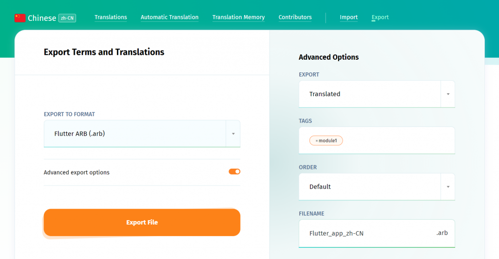 Export localized ARB file filtering by tags - POEditor translation management system