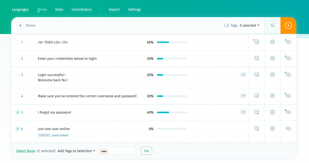 Tagging terms (Terms page) - POEditor localization management platform