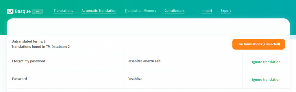 Translation Memory feature - POEditor localization app