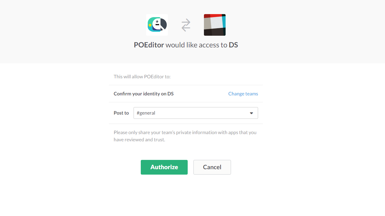 Slack Integration (Authorization Page) - POEditor Localization Tool