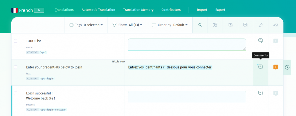 Add comment on string- POEditor Translation Management Platform