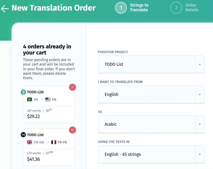 Place multiple human translation orders - POEditor localization platform