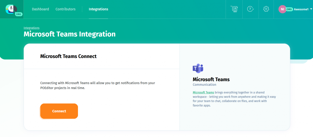 Microsoft Teams integration settings - POEditor translation and localization management system