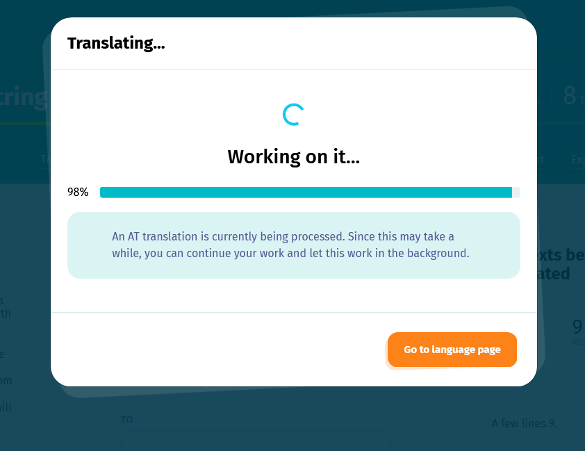 Automatic translation in progress - POEditor localization platform