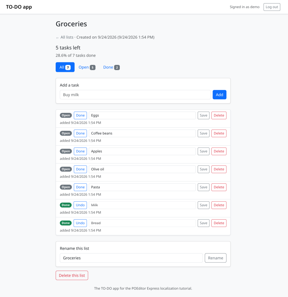 list with tasks
