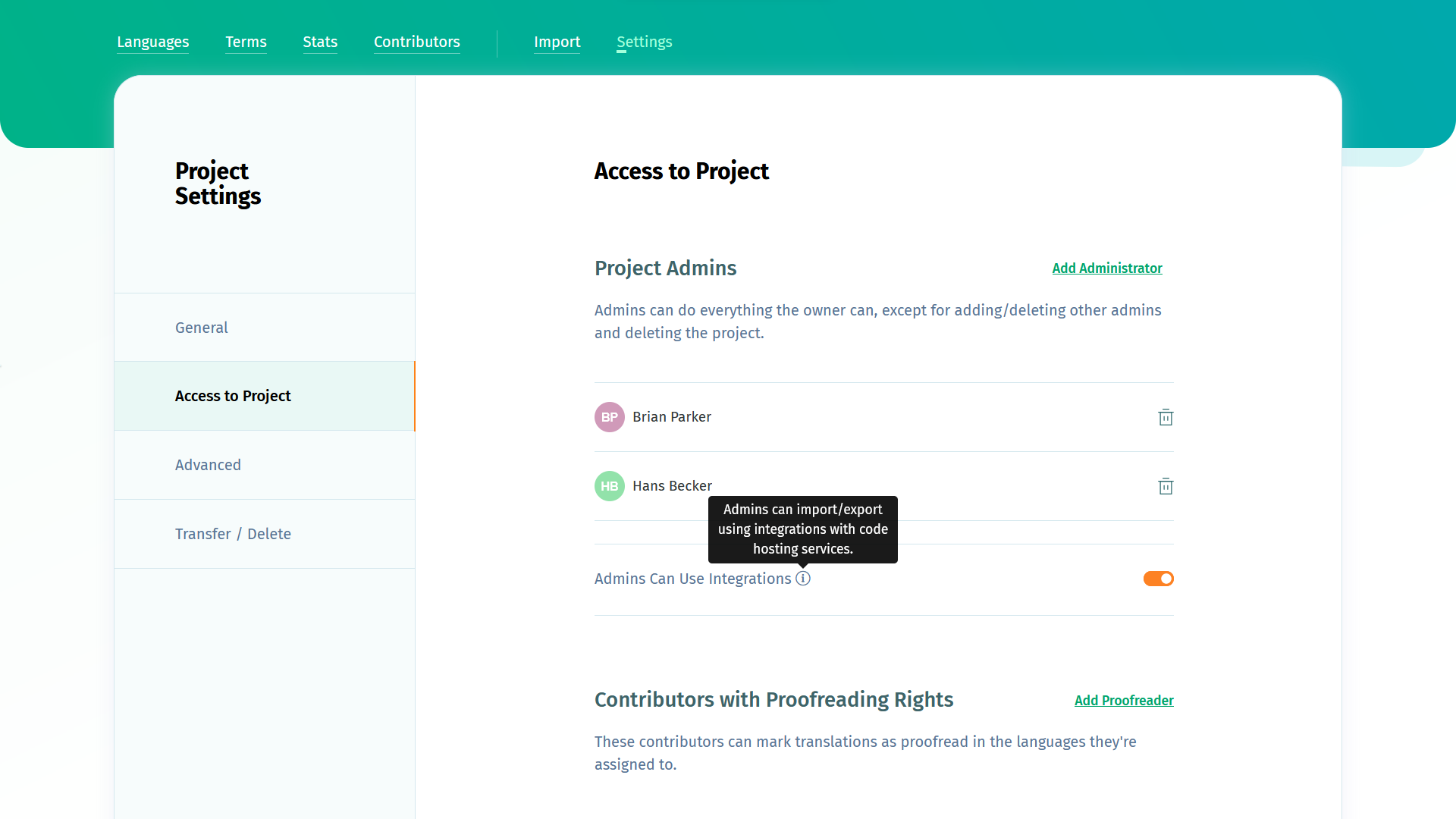 POEditor localization management platform - Project Settings