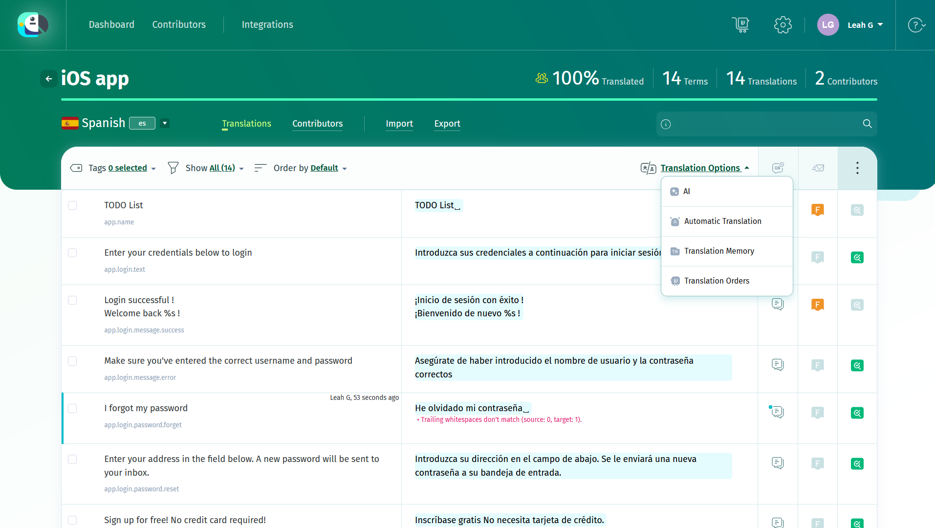 POEditor Translation page