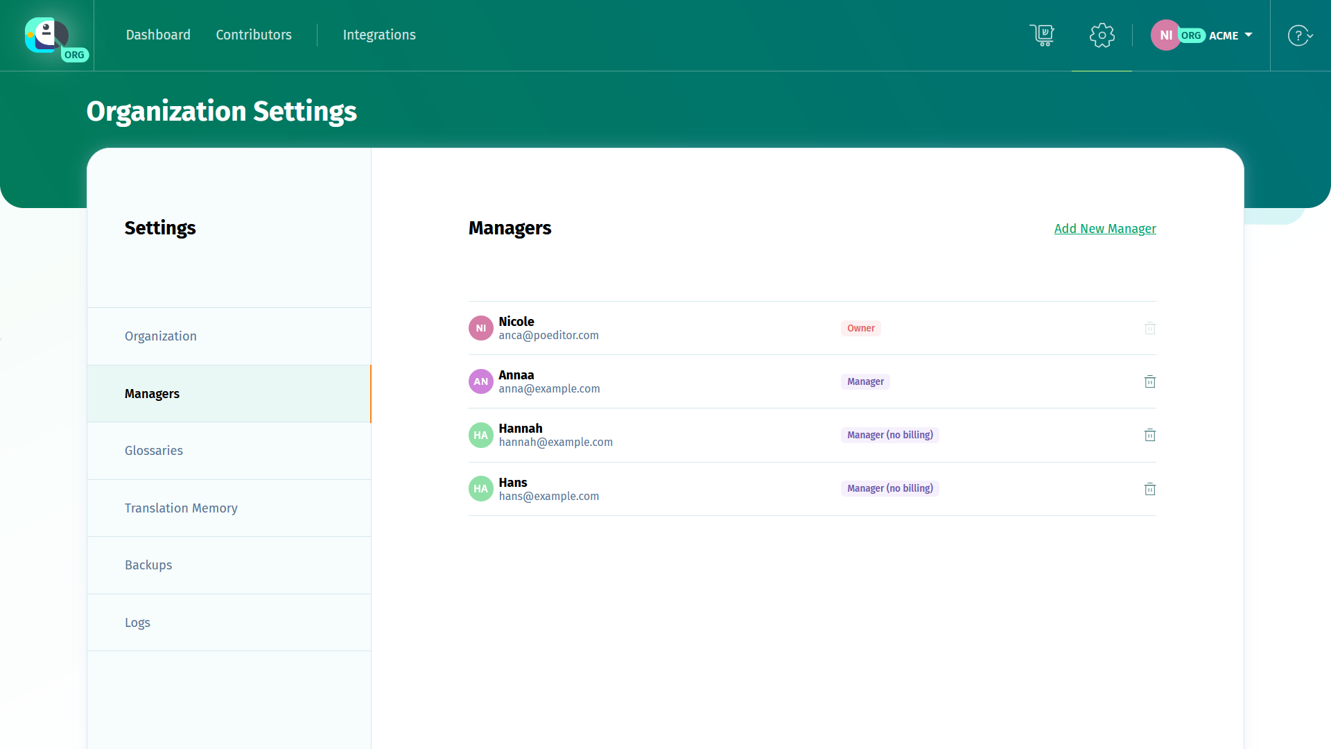 POEditor Organization Settings