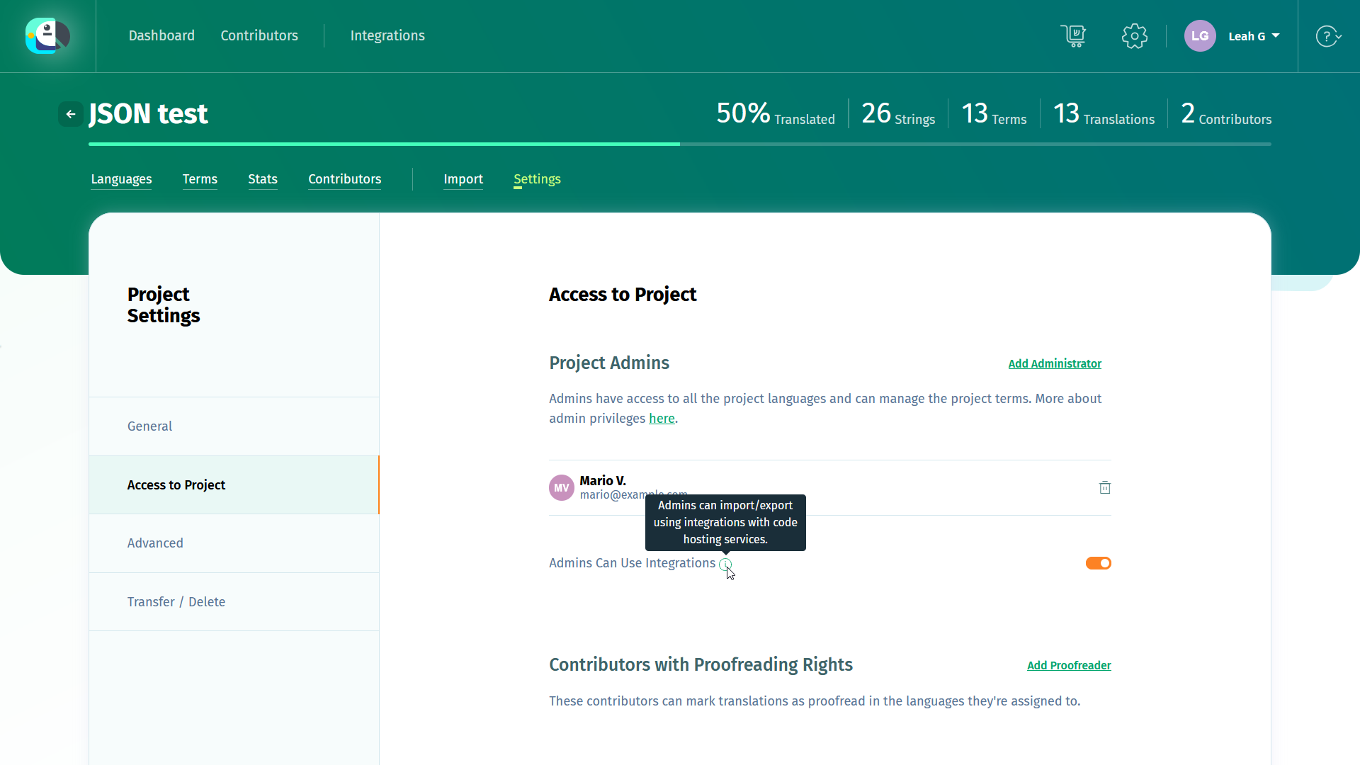 POEditor project settings