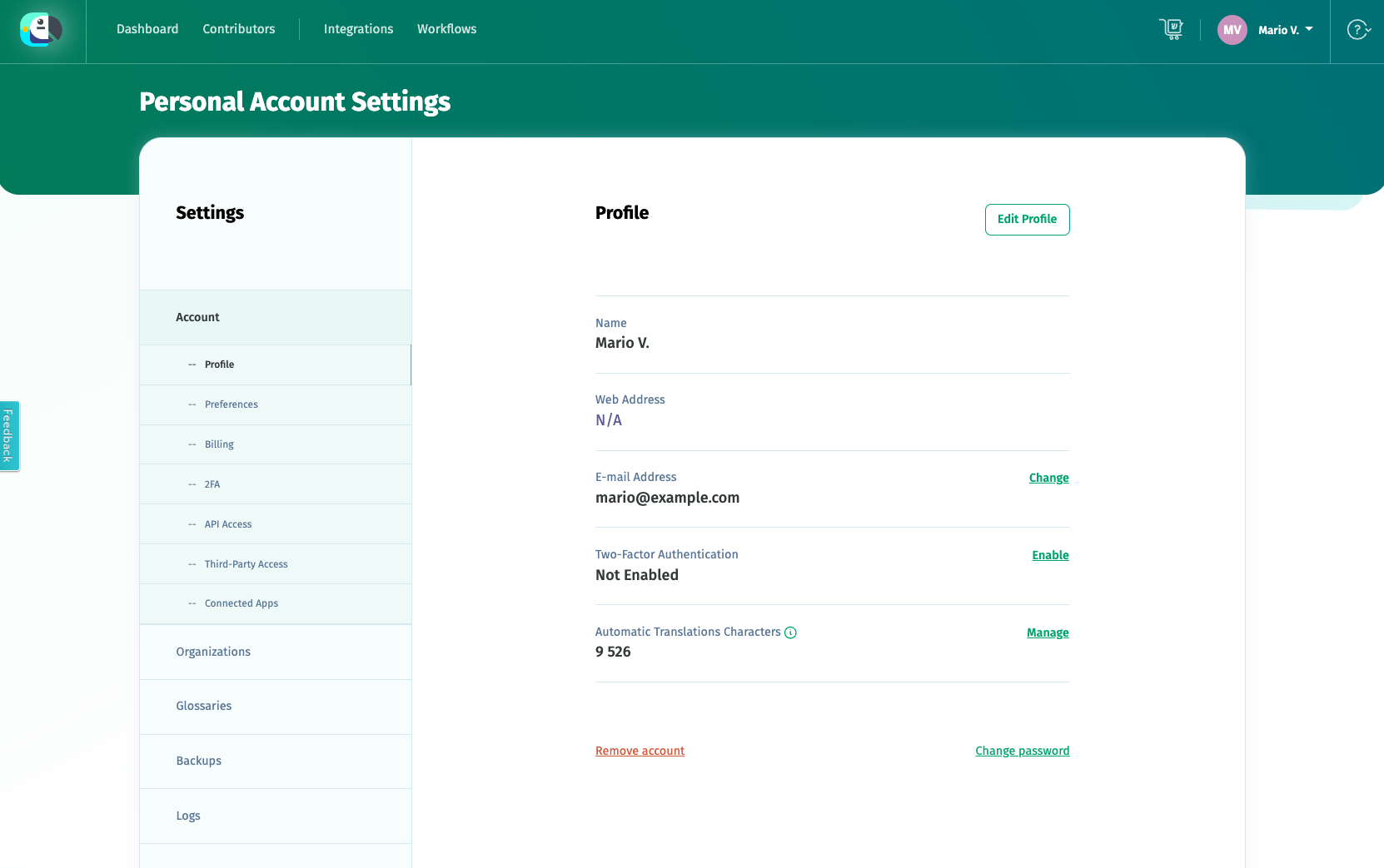POEditor Account Settings