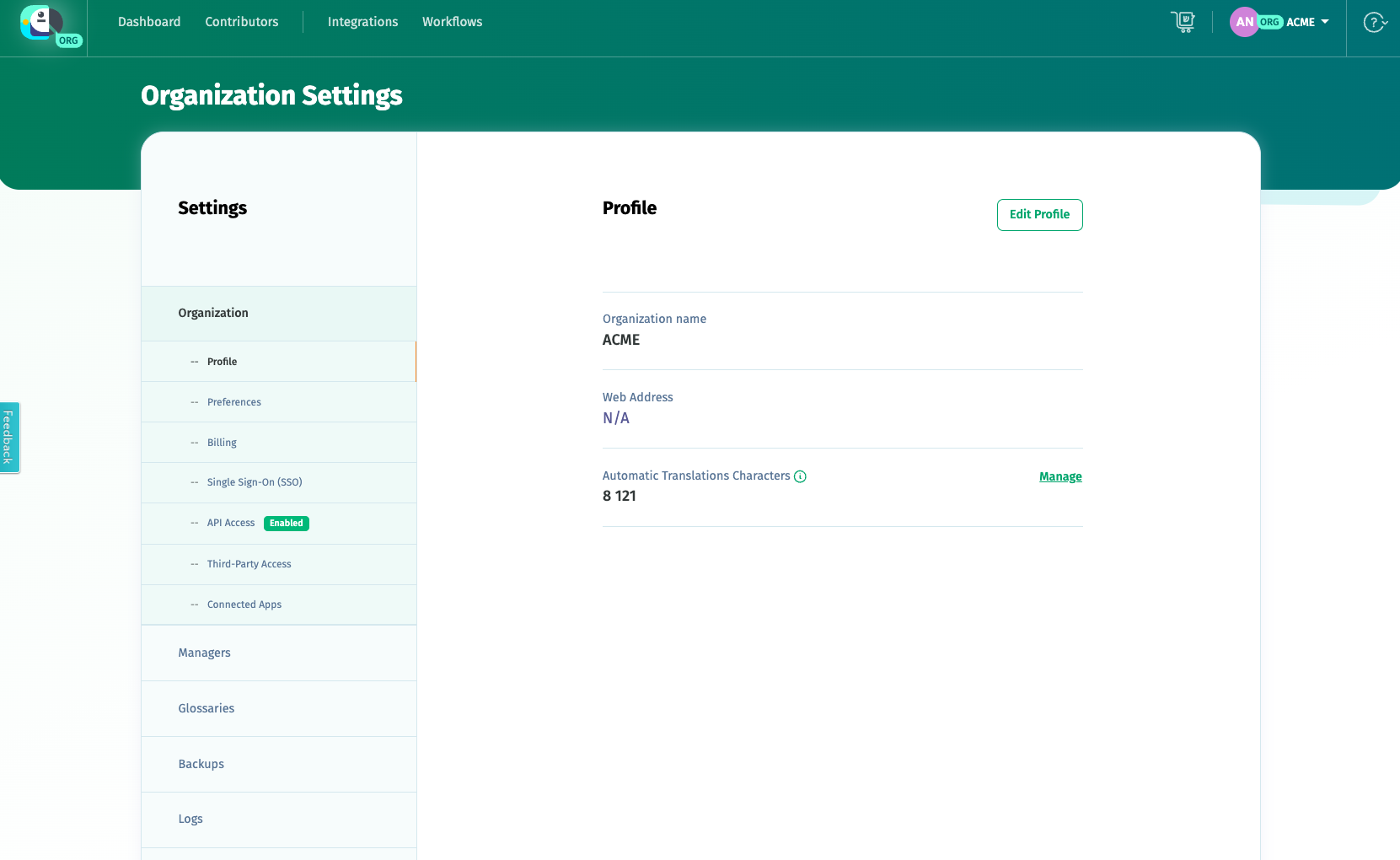 POEditor Organization Settings