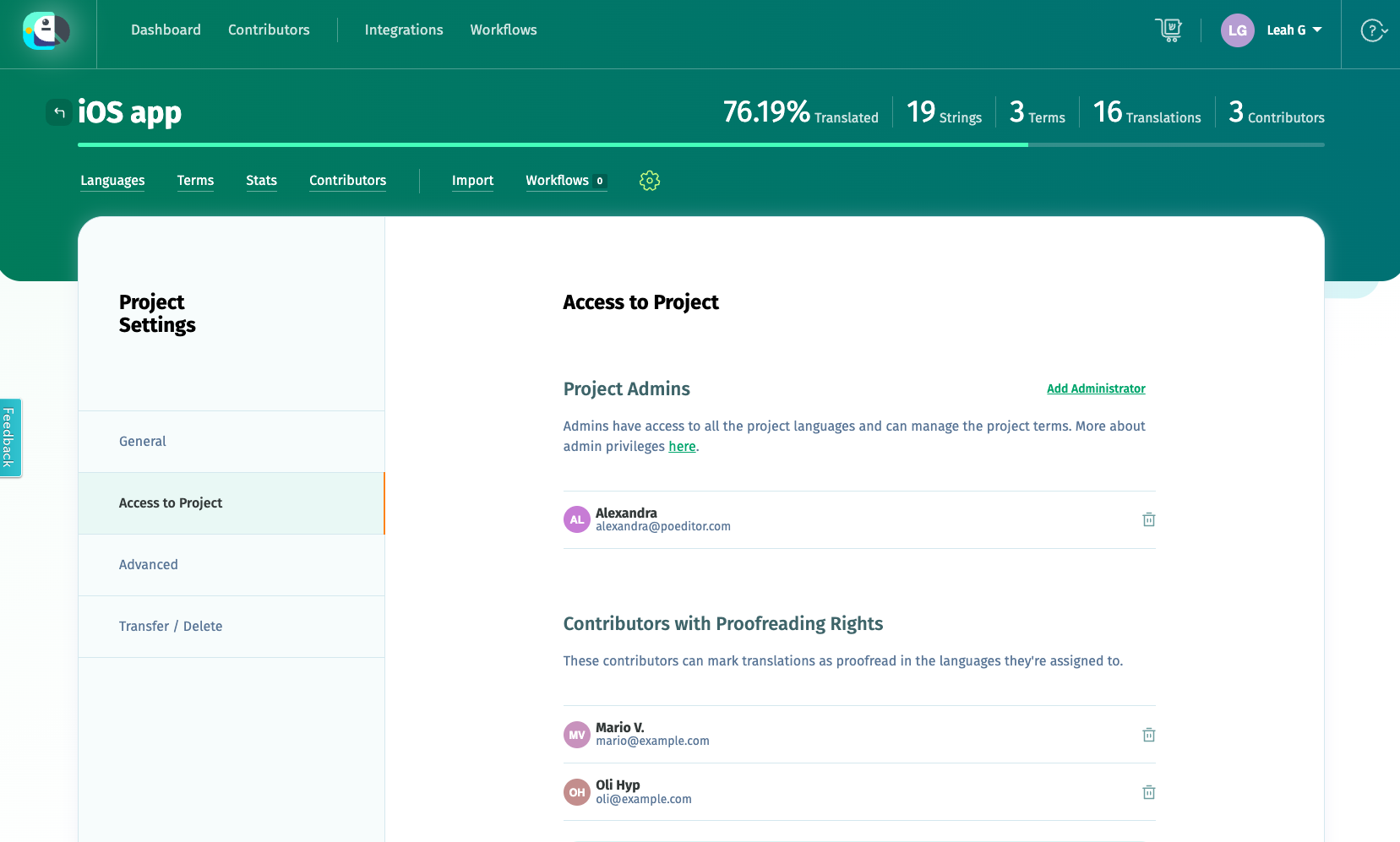 POEditor project settings